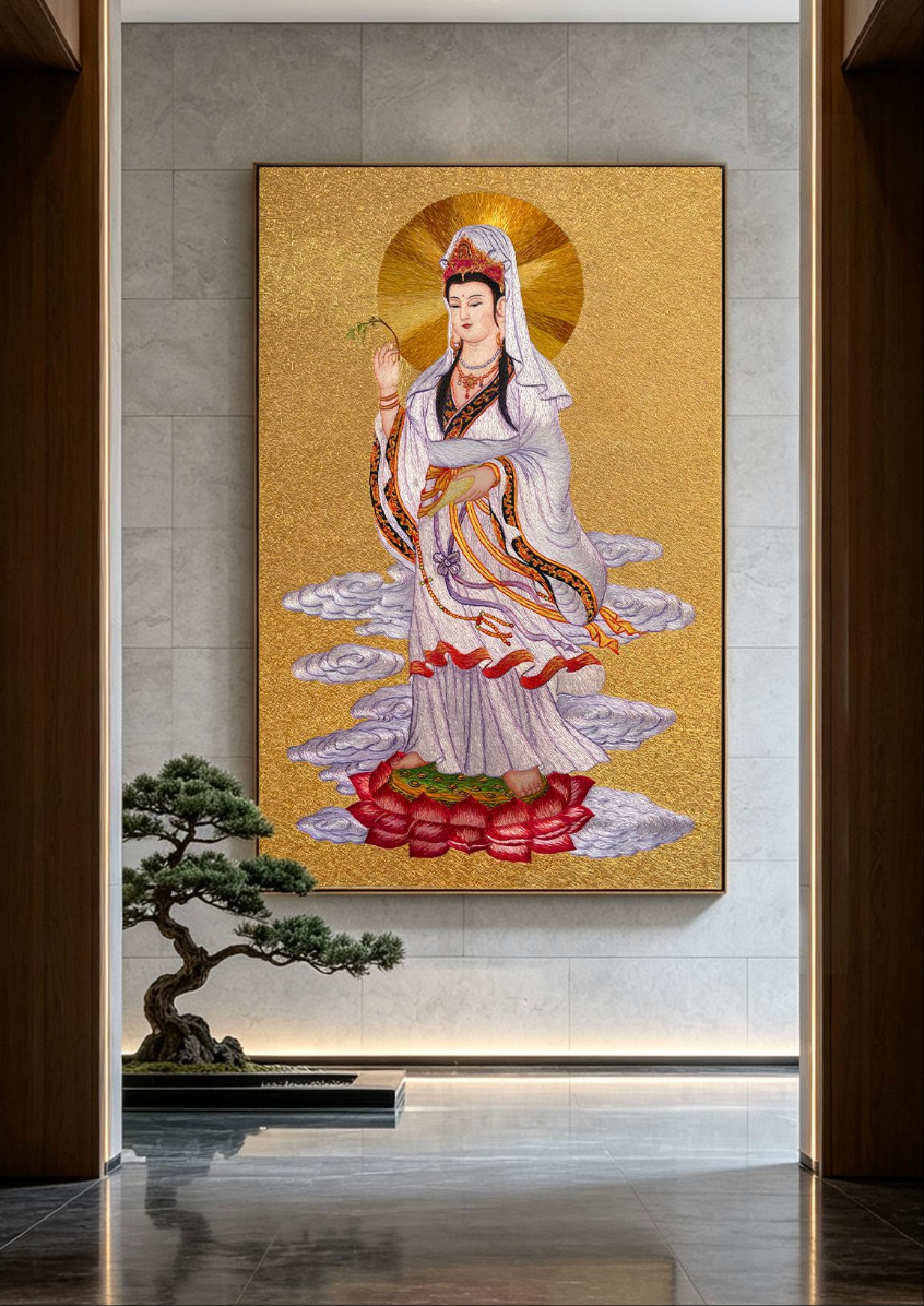 苏绣佛像作品，紫衣观音